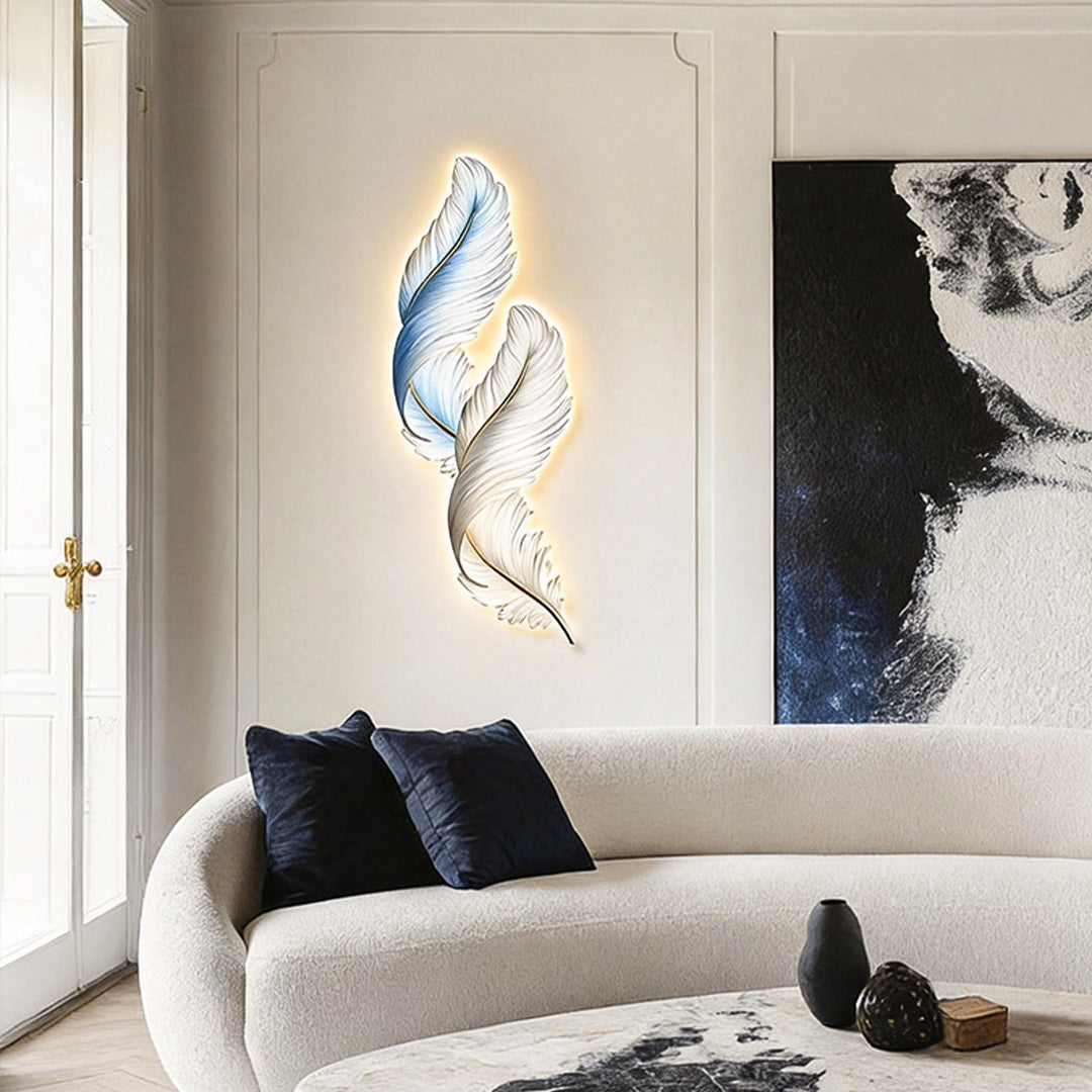 Plume Feather Wall Art Light, Backlit LED Decor Panel
