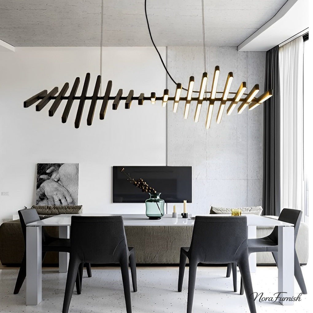 Fishbone Wave LED Linear Chandelier, Iron and Acrylic Blade Light