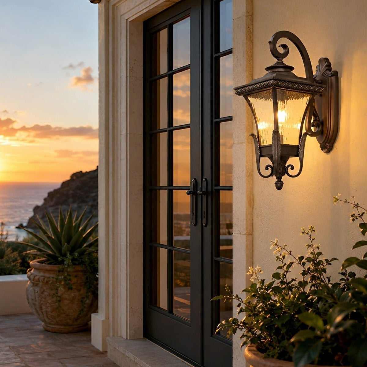 Flared Square Lantern Porch Light, Coffee Aluminum Wall Sconce 2
