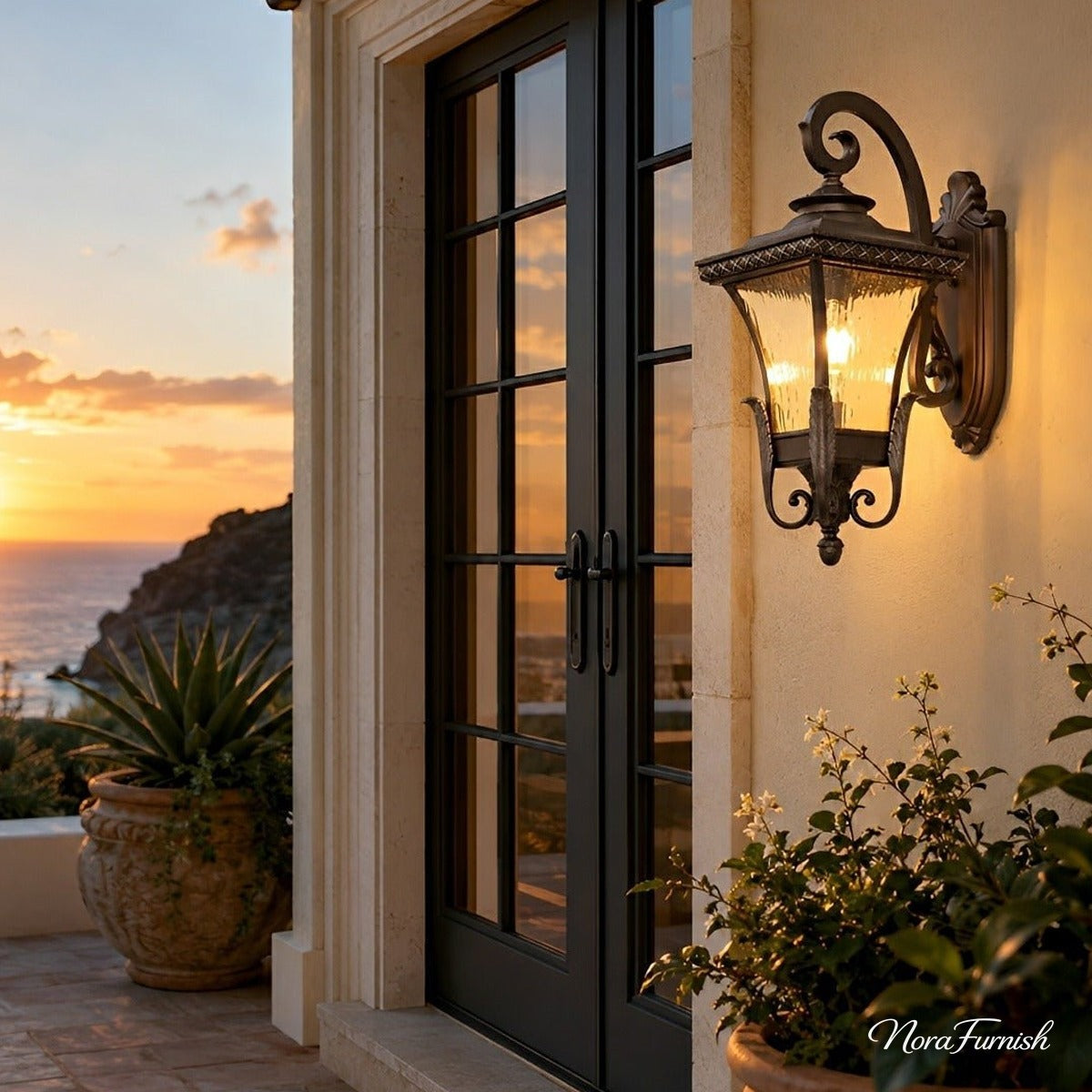 Flared Square Lantern Porch Light, Coffee Aluminum Wall Sconce 2