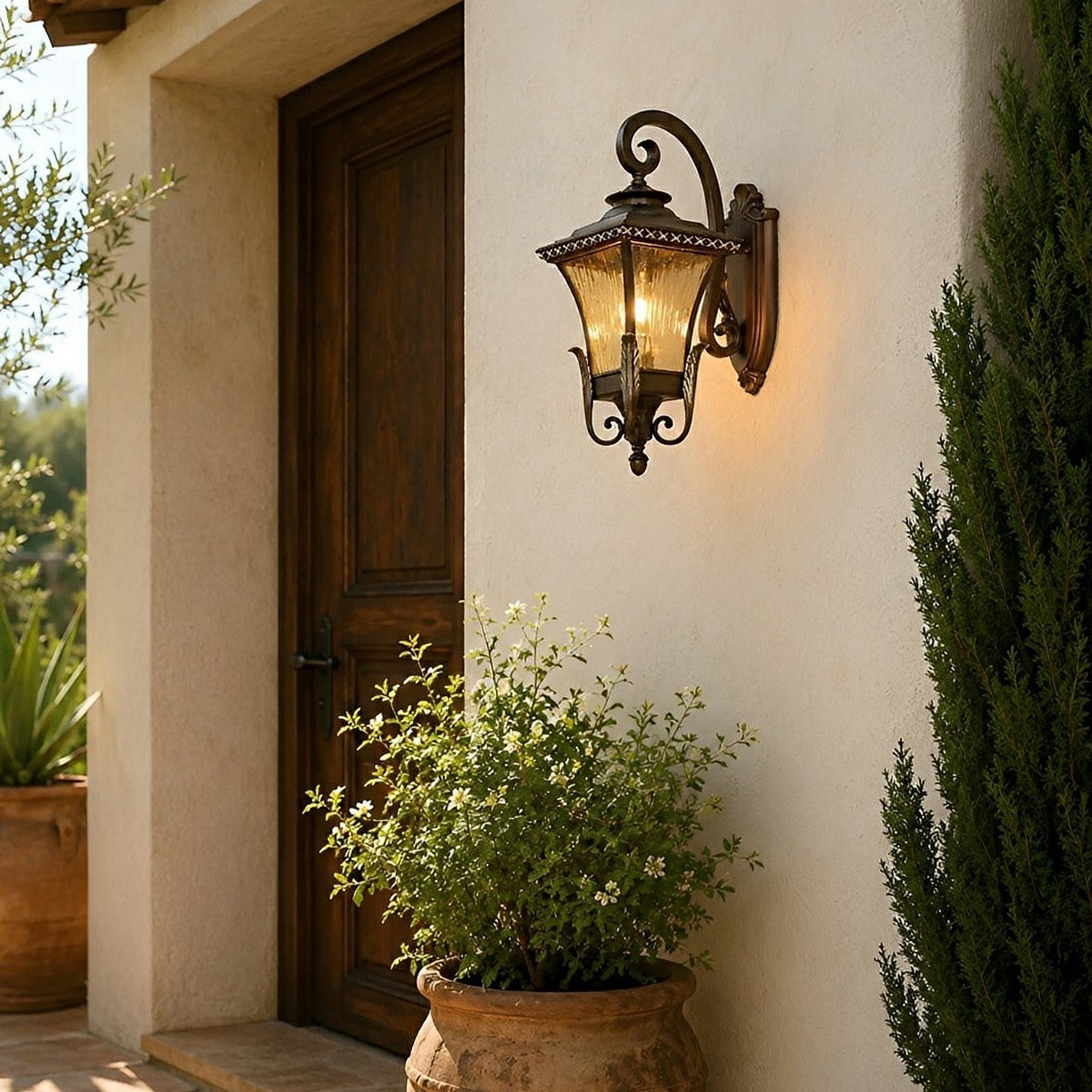 Flared Square Lantern Porch Light, Coffee Aluminum Wall Sconce 5