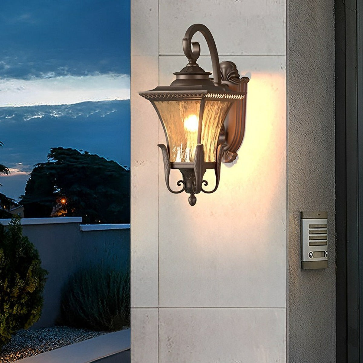 Flared Square Lantern Porch Light, Coffee Aluminum Wall Sconce 6