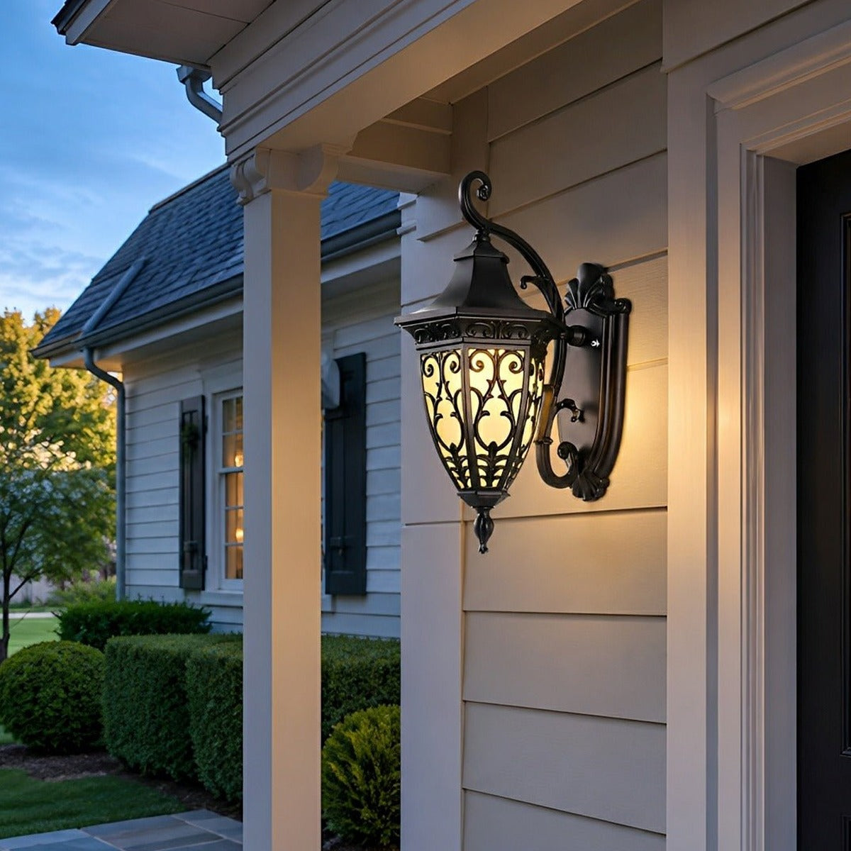 Floral Scroll Lantern Porch Light, Black Coffee Aluminum Wall Sconce