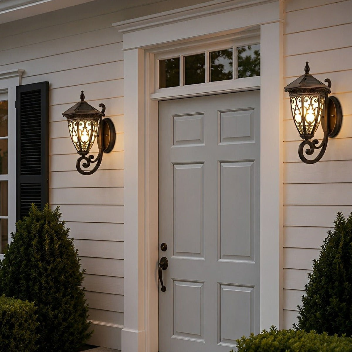 Floral Scroll Lantern Porch Light, Black Coffee Aluminum Wall Sconce 10