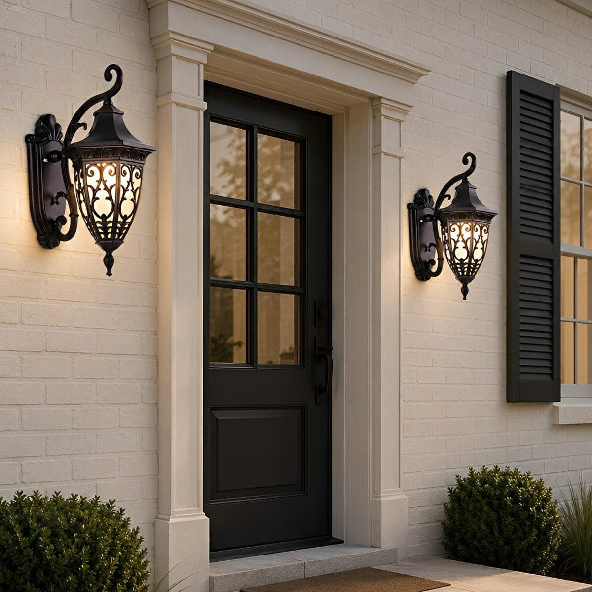 Floral Scroll Lantern Porch Light, Black Coffee Aluminum Wall Sconce 12
