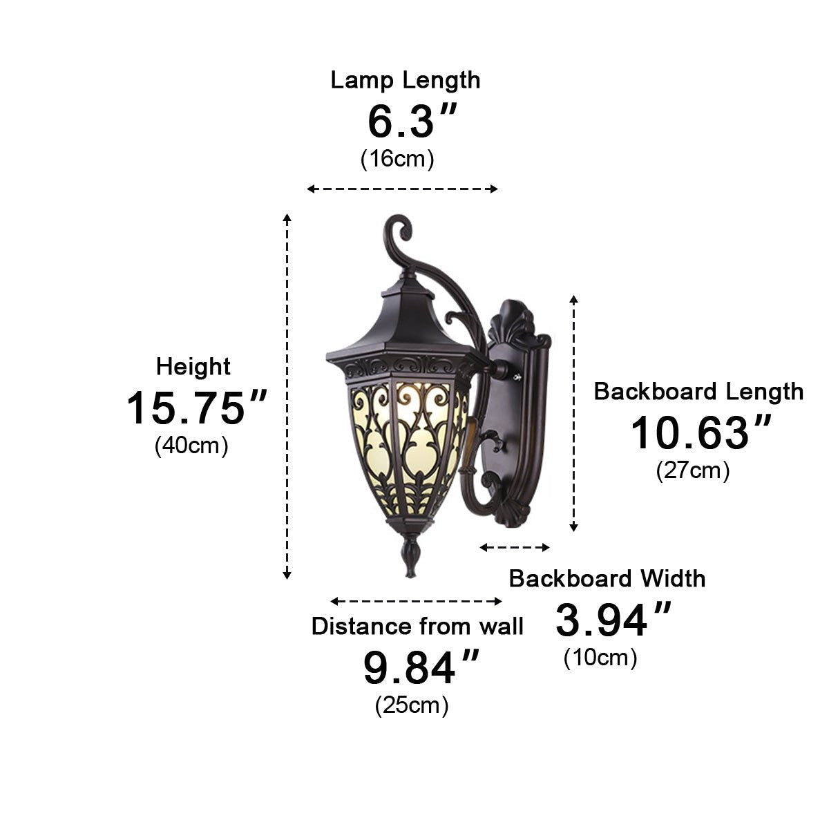 Floral Scroll Lantern Porch Light, Black Coffee Aluminum Wall Sconce 17