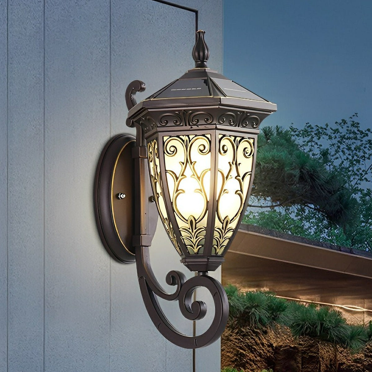 Floral Scroll Lantern Porch Light, Black Coffee Aluminum Wall Sconce 2