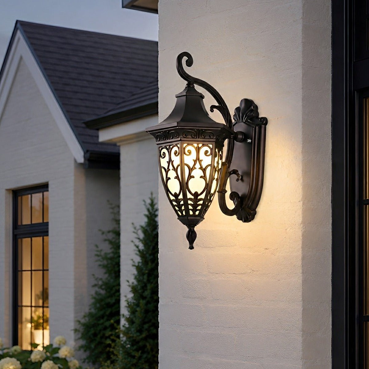 Floral Scroll Lantern Porch Light, Black Coffee Aluminum Wall Sconce 3