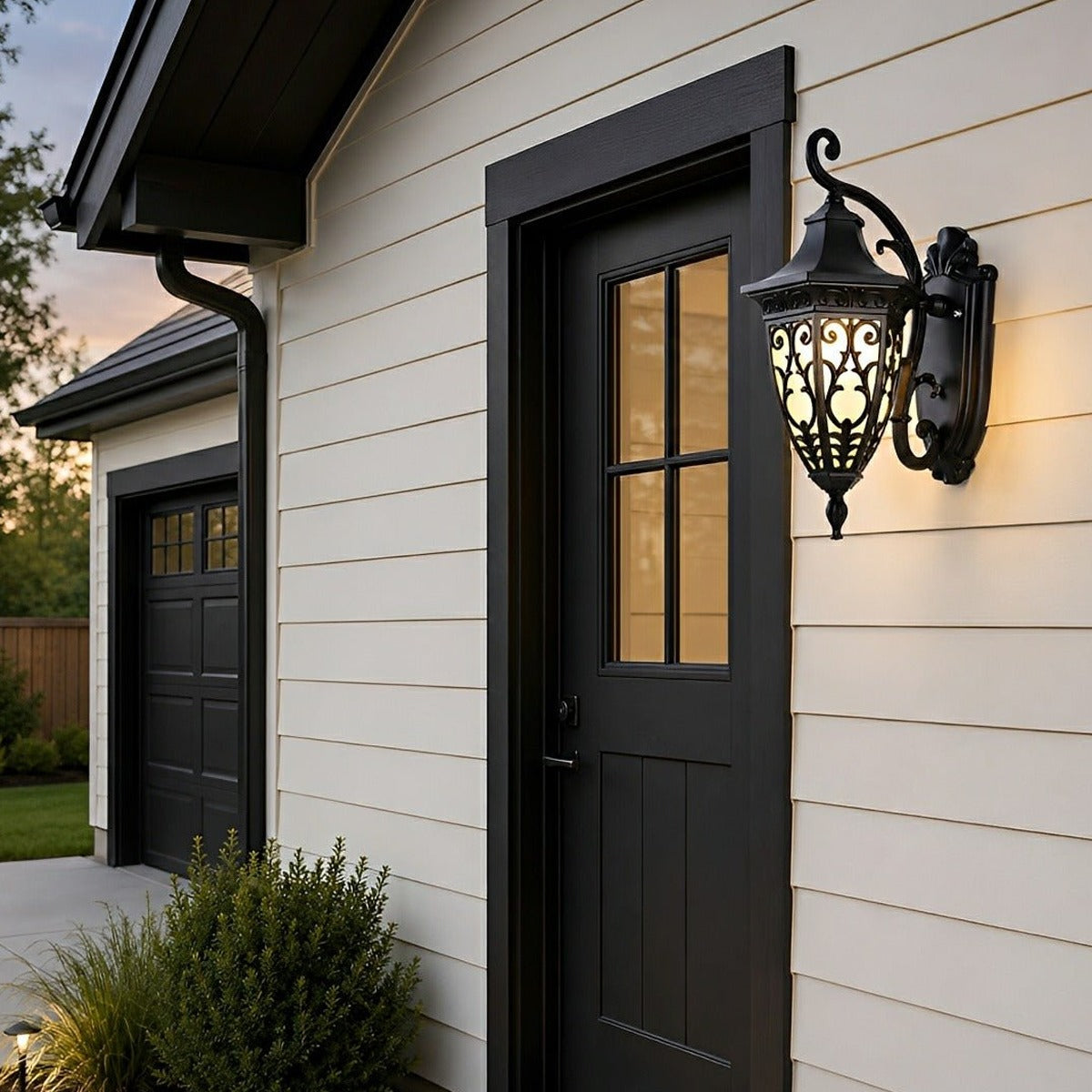 Floral Scroll Lantern Porch Light, Black Coffee Aluminum Wall Sconce 5