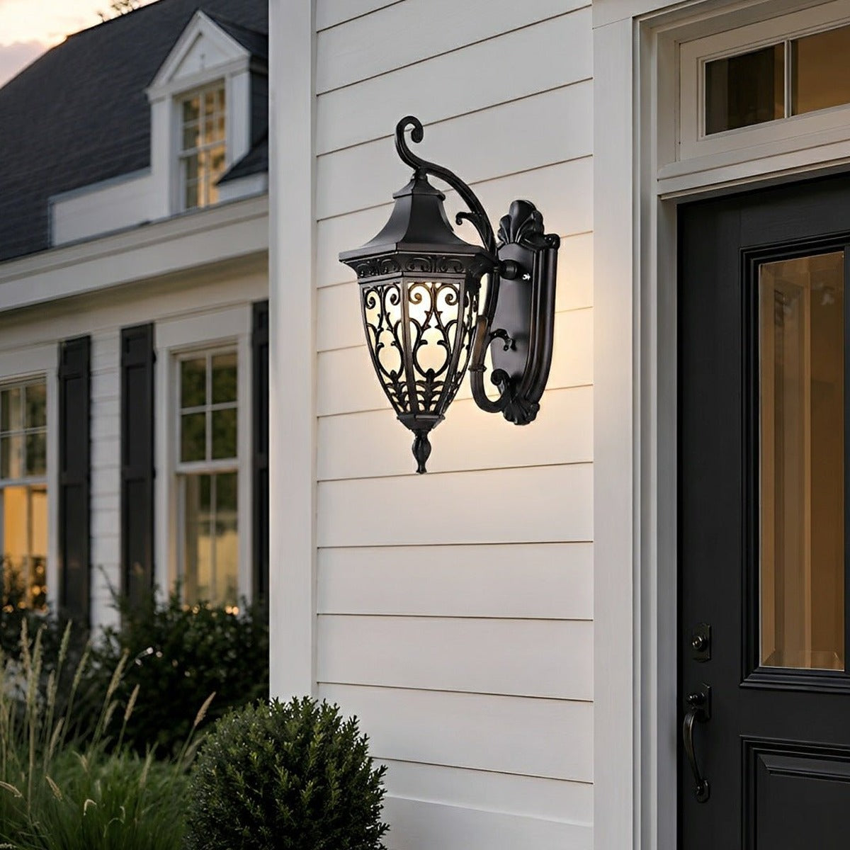 Floral Scroll Lantern Porch Light, Black Coffee Aluminum Wall Sconce 7