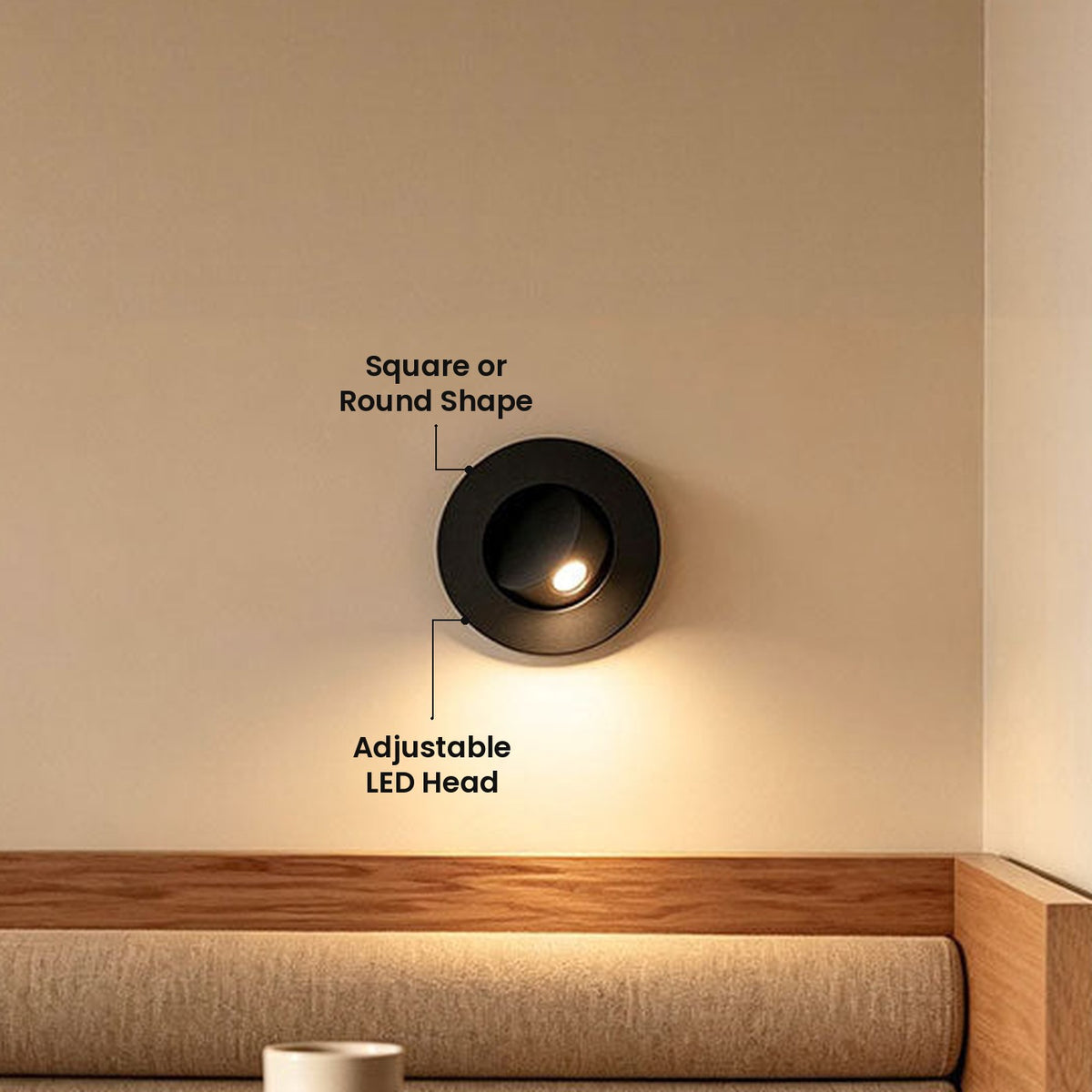 Flush Mount Adjustable Reading Light: Adjustable LED Head, Square or Round Shape