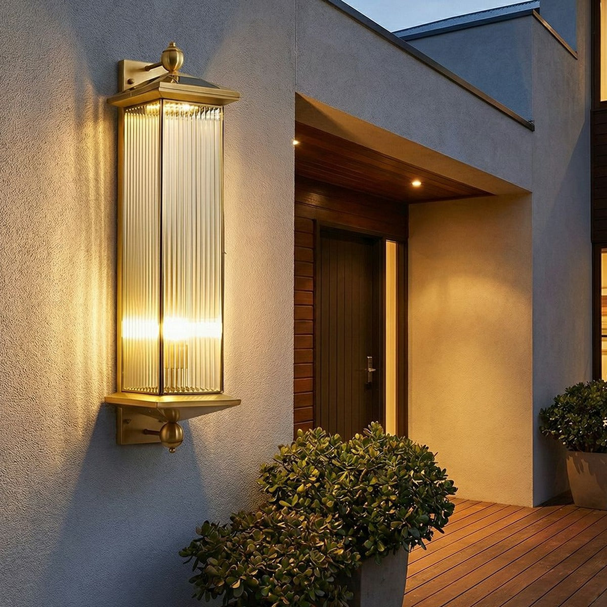 Fluted Column Lantern Wall Light, Copper Outdoor Porch Sconce