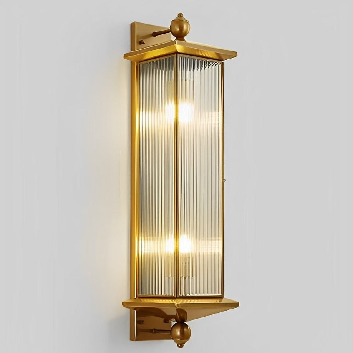 Fluted Column Lantern Wall Light, Copper Outdoor Porch Sconce 12