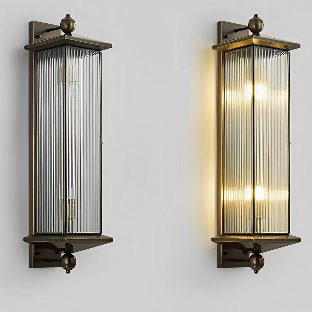 Fluted Column Lantern Wall Light, Copper Outdoor Porch Sconce 13
