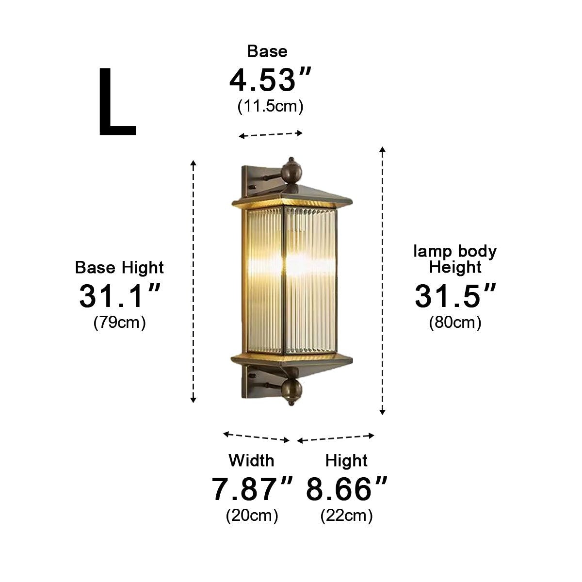 Fluted Column Lantern Wall Light, Copper Outdoor Porch Sconce 17
