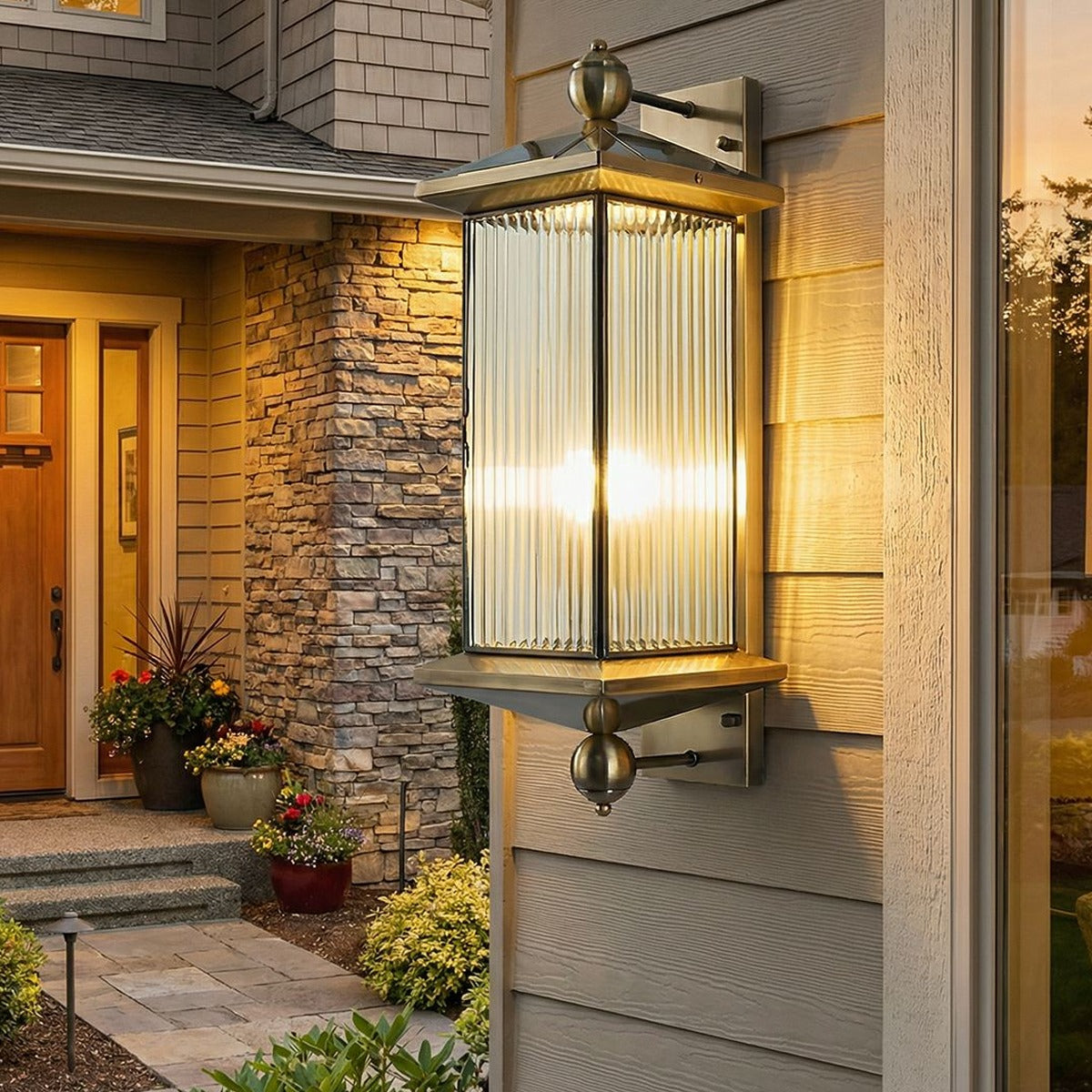 Fluted Column Lantern Wall Light, Copper Outdoor Porch Sconce 2