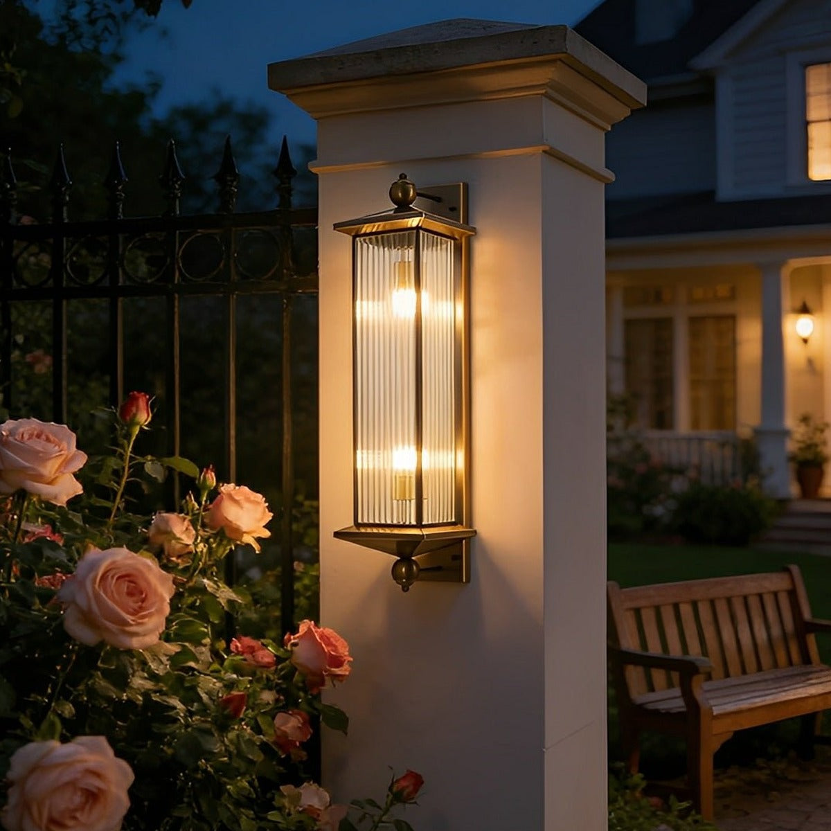 Fluted Column Lantern Wall Light, Copper Outdoor Porch Sconce 3