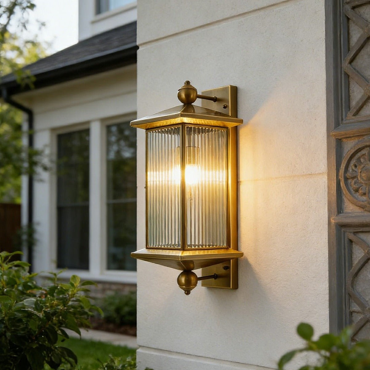 Fluted Column Lantern Wall Light, Copper Outdoor Porch Sconce 4