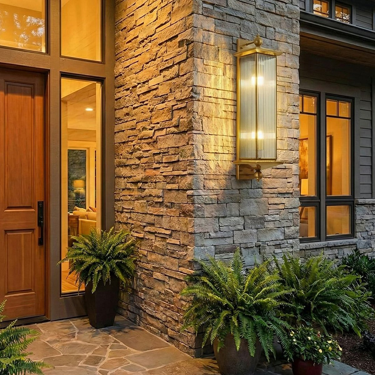 Fluted Column Lantern Wall Light, Copper Outdoor Porch Sconce 5