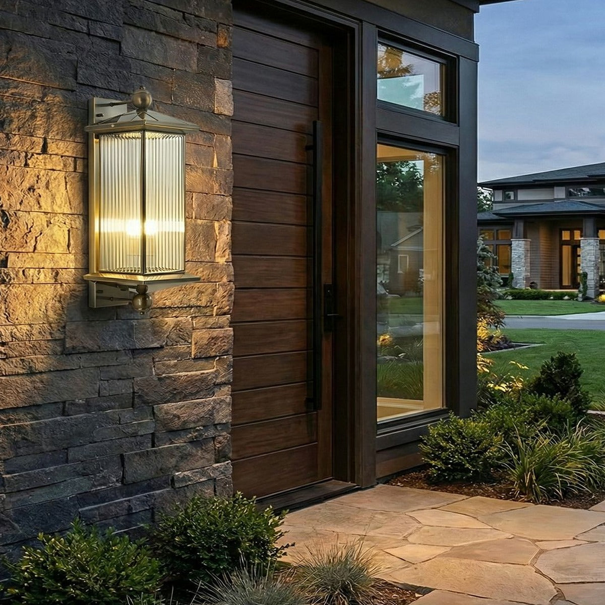Fluted Column Lantern Wall Light, Copper Outdoor Porch Sconce 6