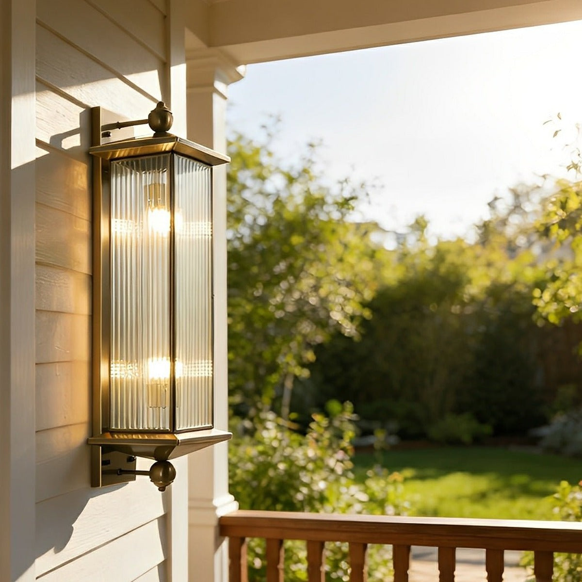 Fluted Column Lantern Wall Light, Copper Outdoor Porch Sconce 8