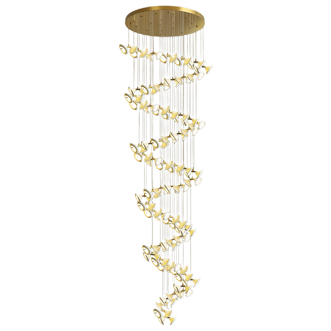 Ceramic Tulip Spiral Staircase Chandelier, Gold Stainless Steel Light 16