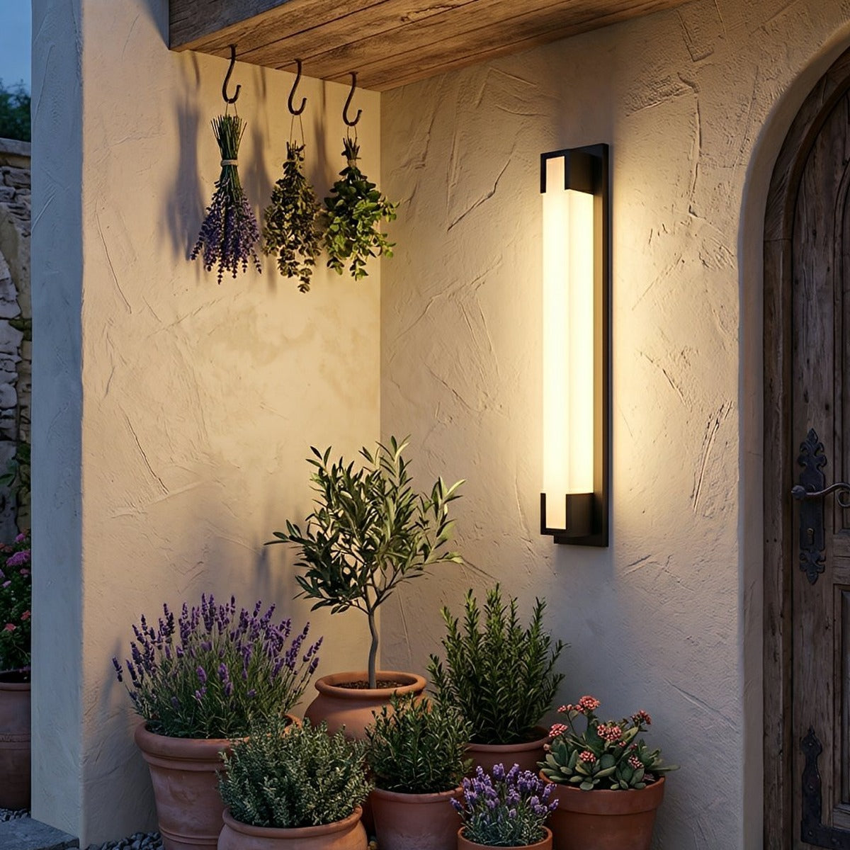 Framed Glow Bar Wall Light, Black Stainless Steel Outdoor Sconce