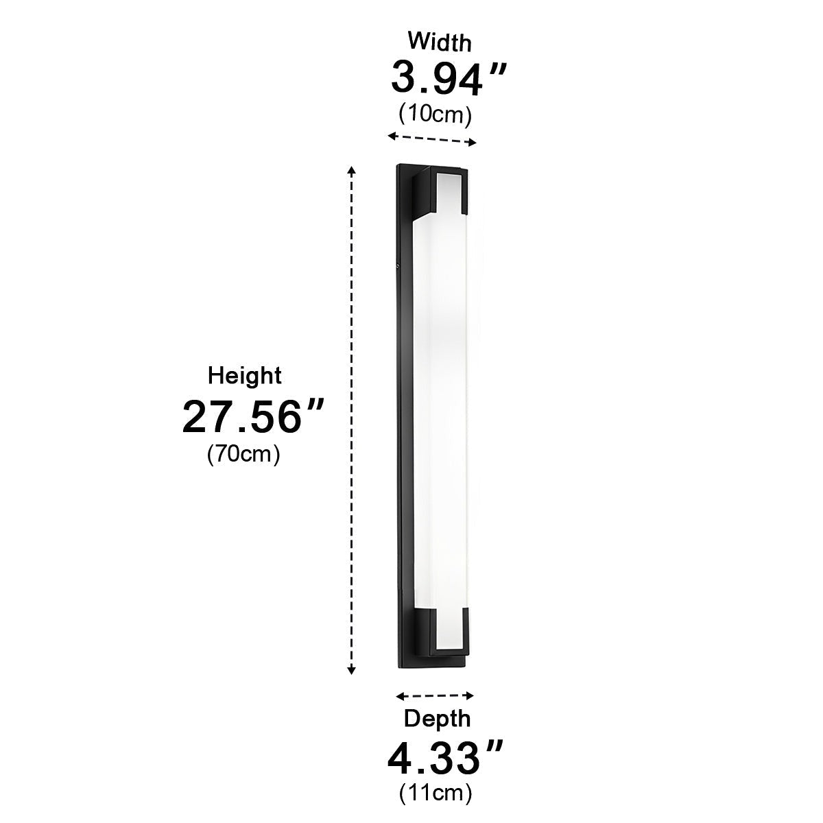 Framed Glow Bar Wall Light, Black Stainless Steel Outdoor Sconce 12