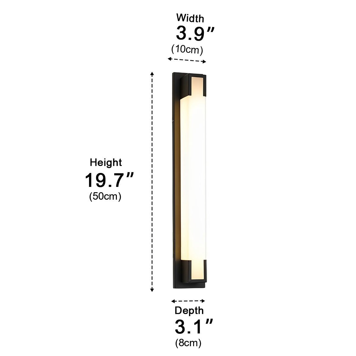 Framed Glow Bar Wall Light, Black Stainless Steel Outdoor Sconce 14