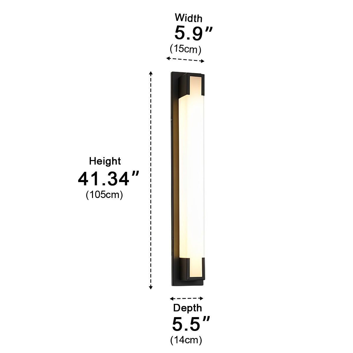 Framed Glow Bar Wall Light, Black Stainless Steel Outdoor Sconce 15