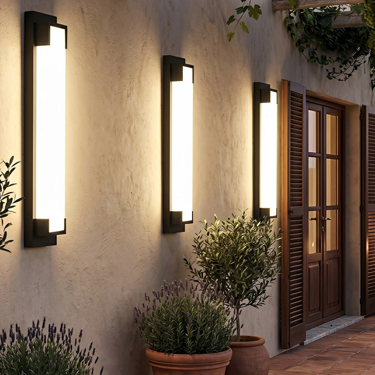 Framed Glow Bar Wall Light, Black Stainless Steel Outdoor Sconce 5
