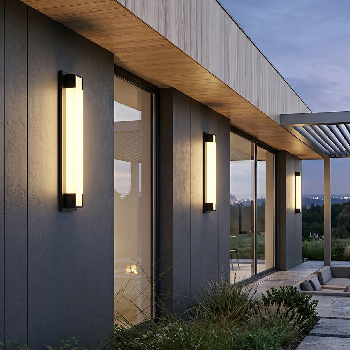 Framed Glow Bar Wall Light, Black Stainless Steel Outdoor Sconce 6
