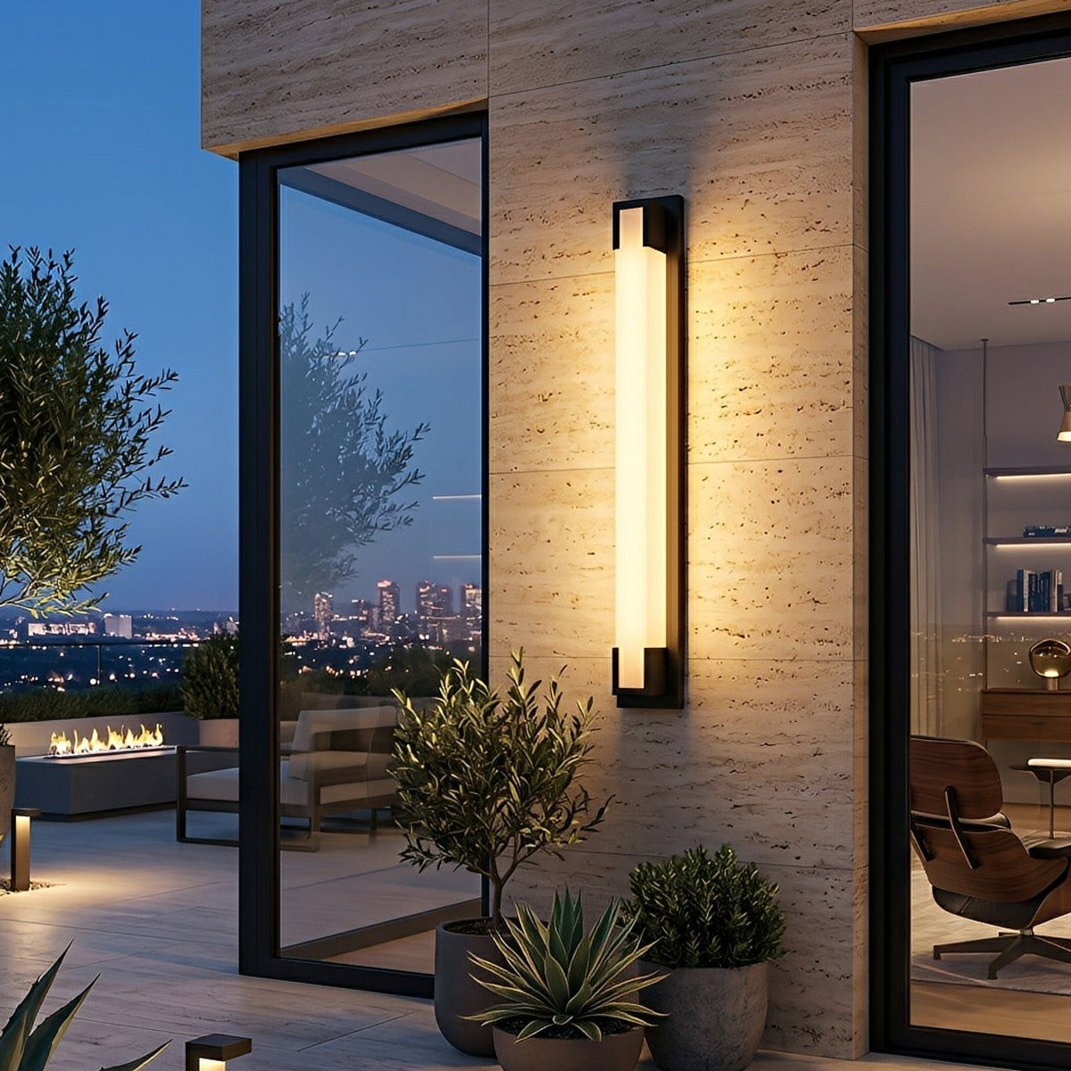 Framed Glow Bar Wall Light, Black Stainless Steel Outdoor Sconce 7
