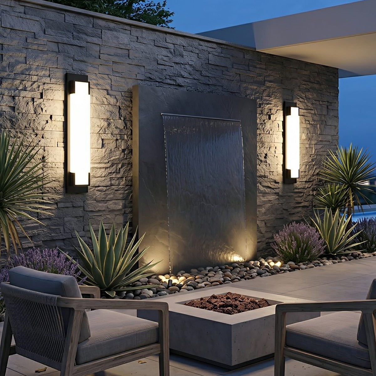 Framed Glow Bar Wall Light, Black Stainless Steel Outdoor Sconce 9