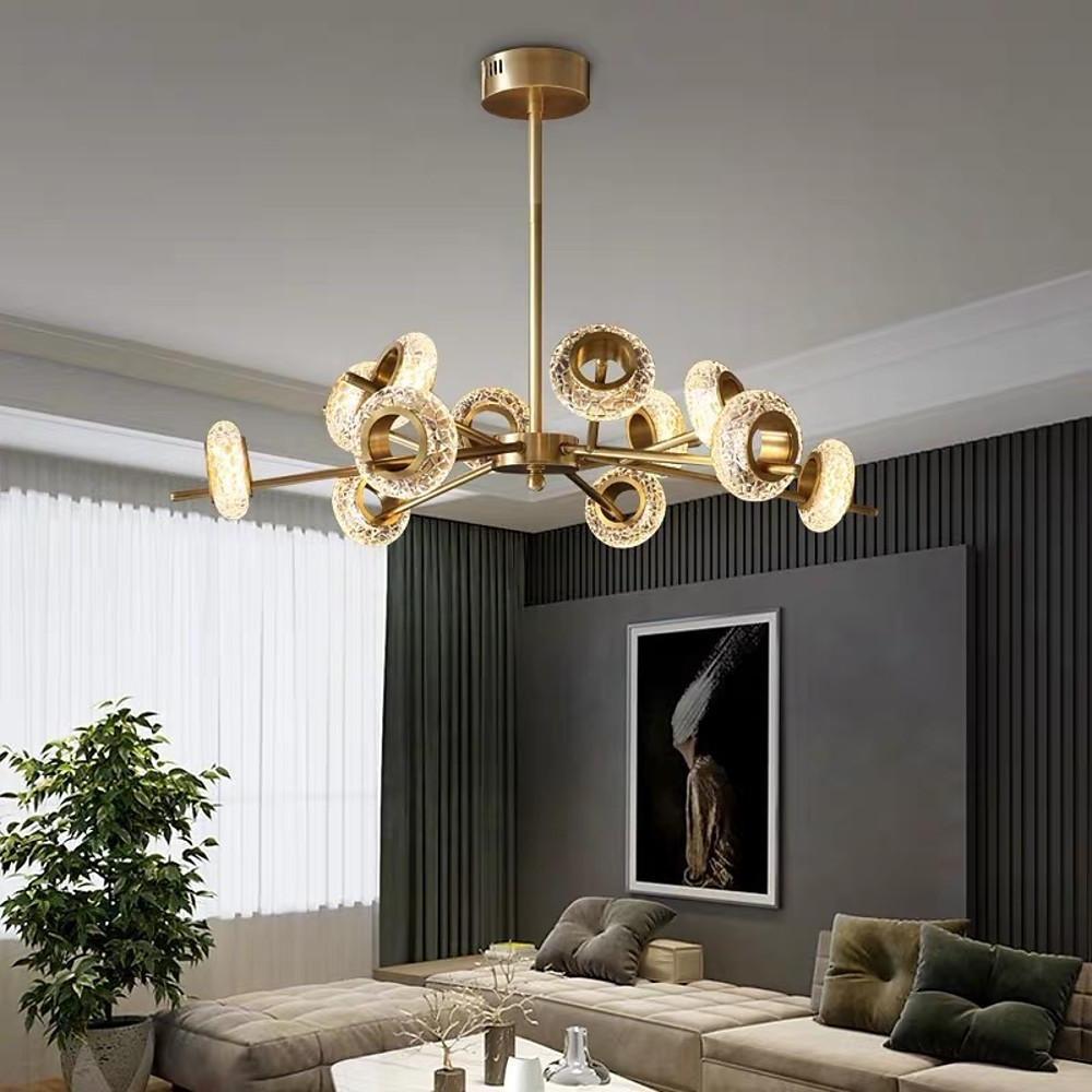 Brass Halo Crystal Chandelier, Gold Sputnik Ceiling Light 9