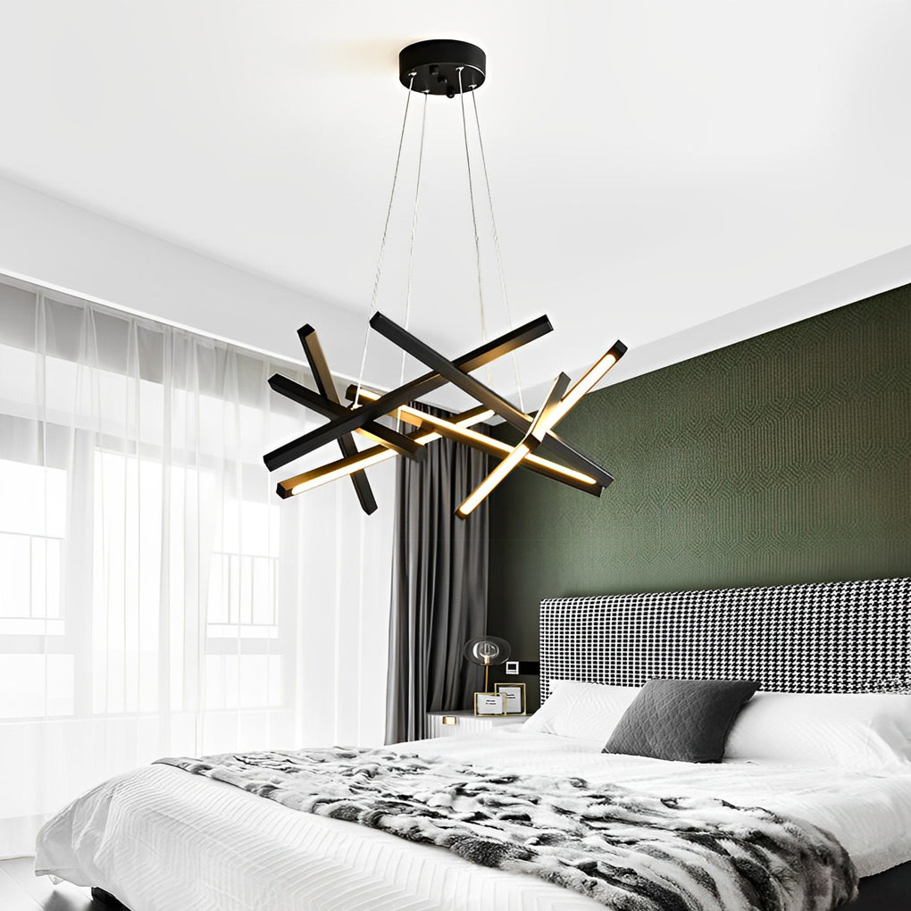Geometric Cross Sputnik Chandelier, Iron and Acrylic LED