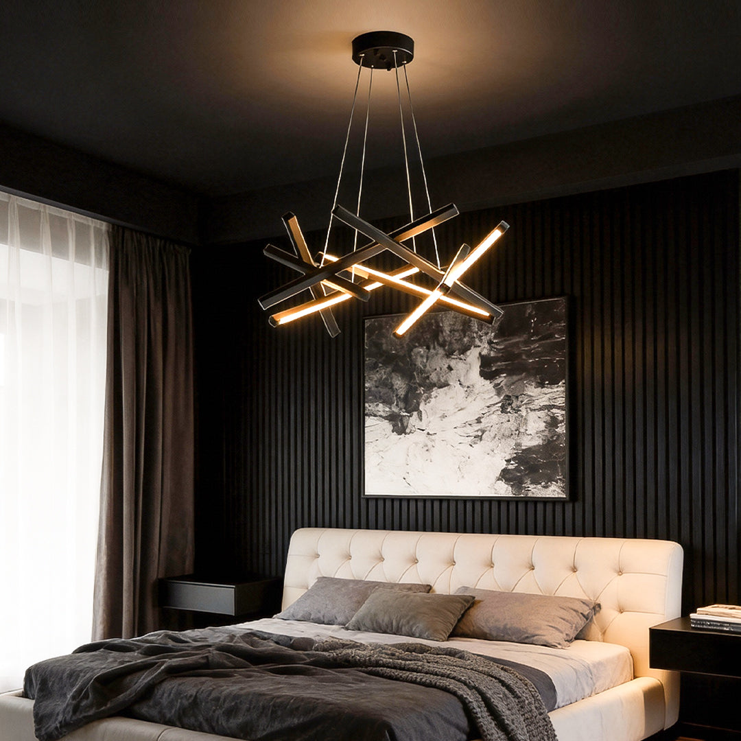 Geometric Cross Sputnik Chandelier, Iron and Acrylic LED