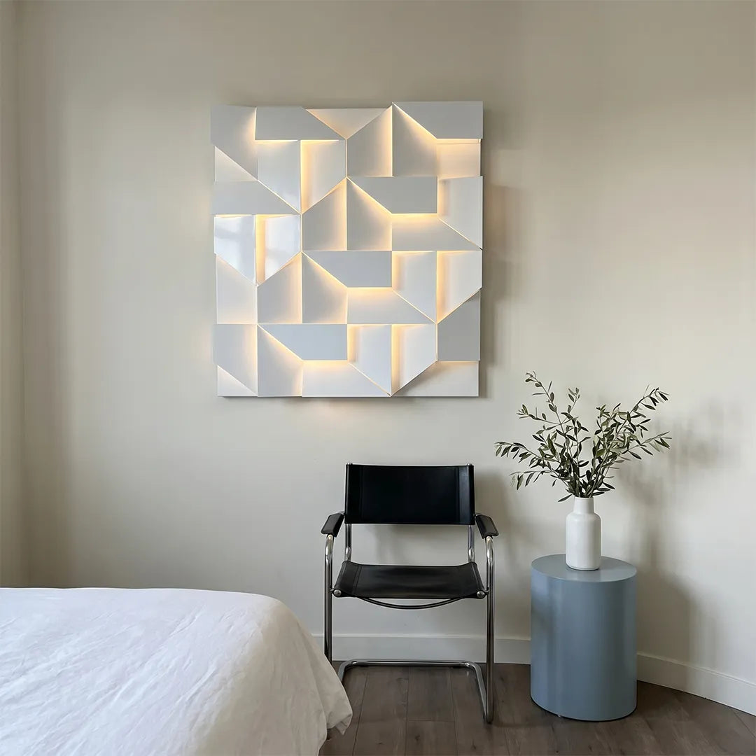 Folded Facet Wall Light, White Metal Sculptural LED Sconce