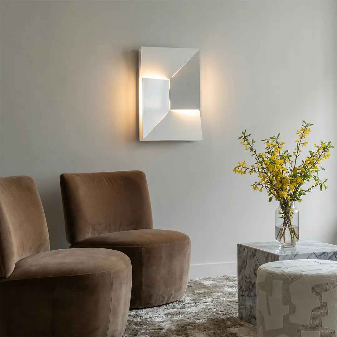 Folded Facet Wall Light, White Metal Sculptural LED Sconce