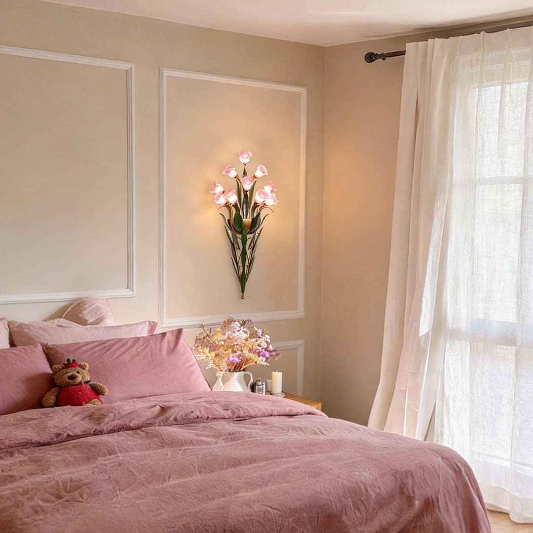 Glass Bouquet Wall Sconce, Iron Leaf Floral Wall Light