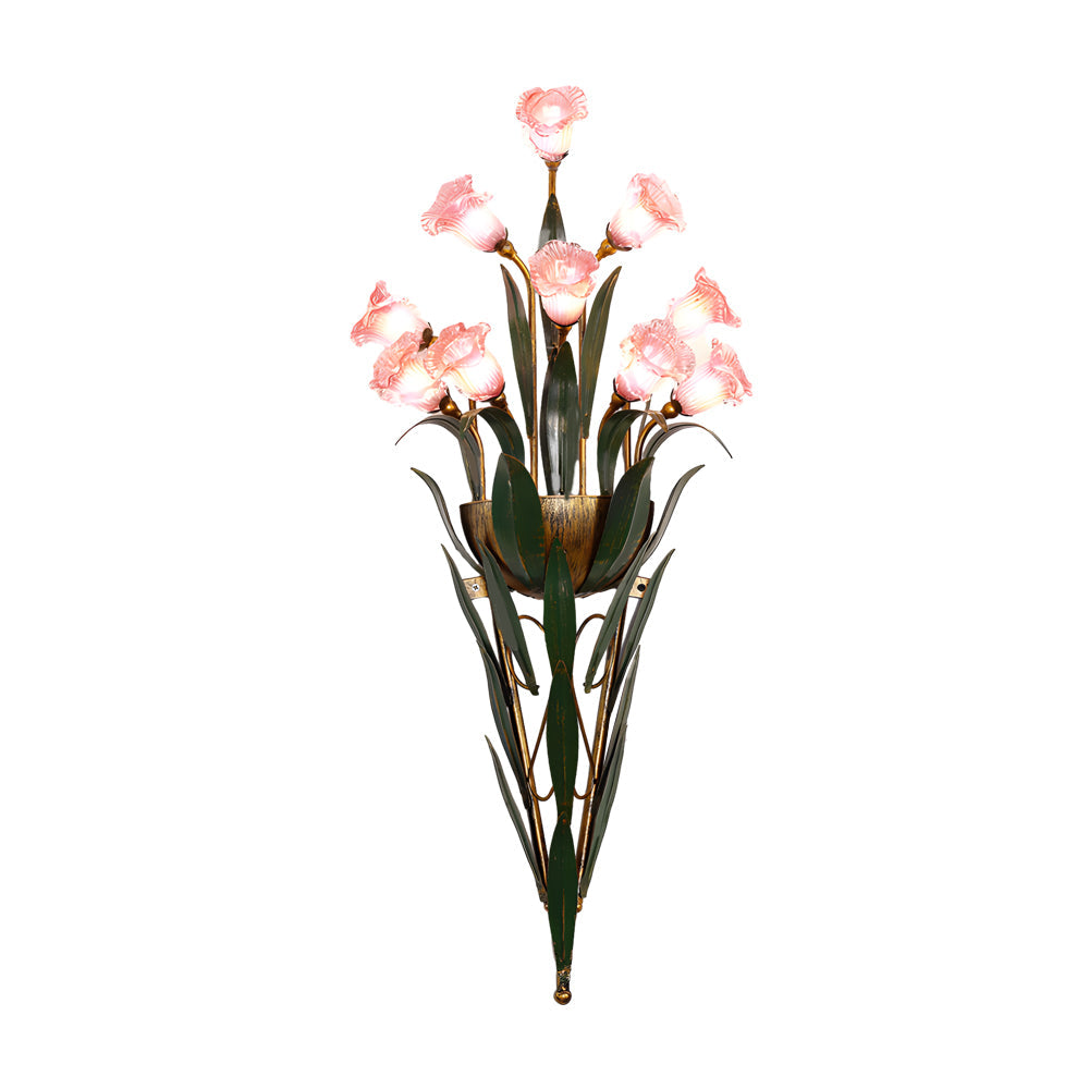 Glass Bouquet Wall Sconce, Iron Leaf Floral Wall Light