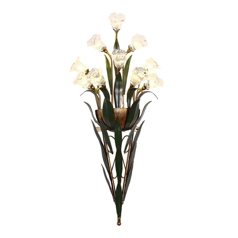 Glass Bouquet Wall Sconce, Iron Leaf Floral Wall Light