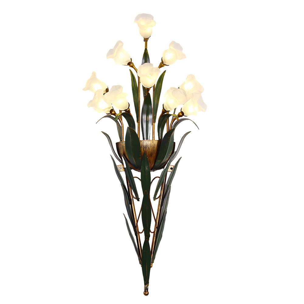 Glass Bouquet Wall Sconce, Iron Leaf Floral Wall Light