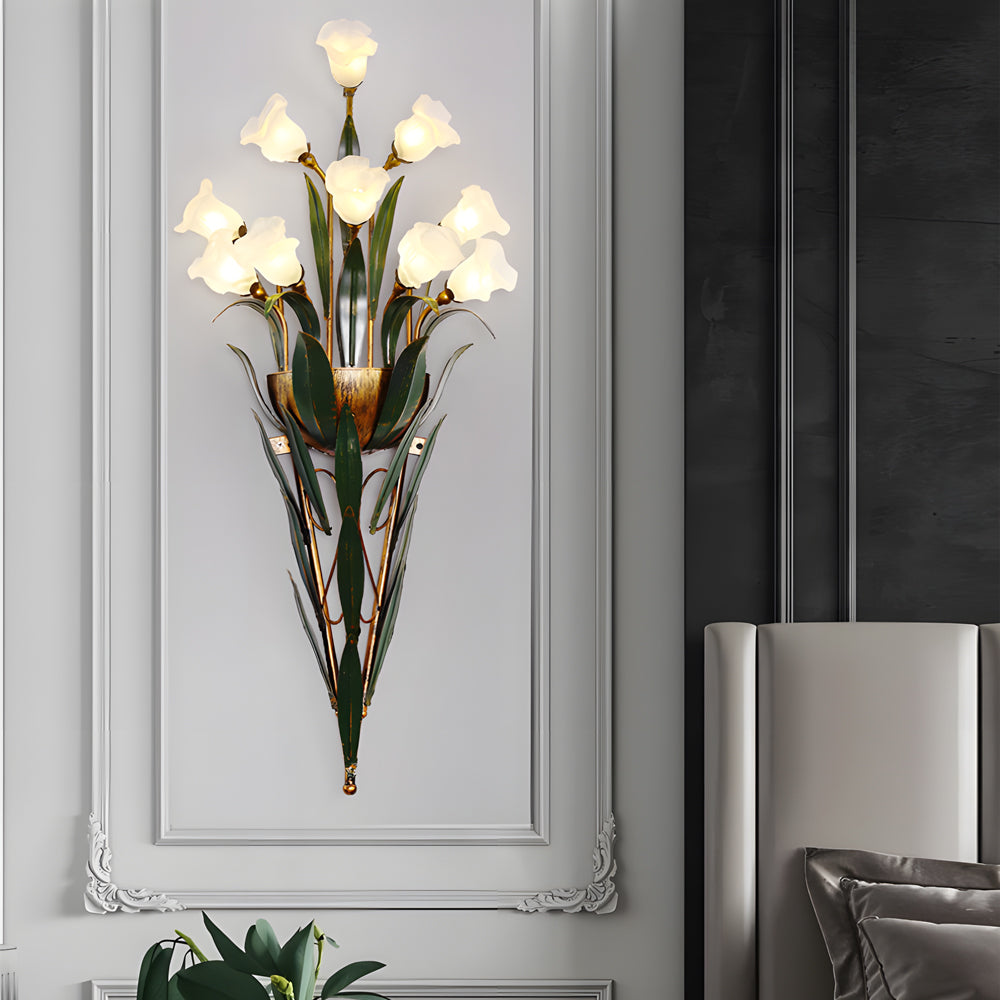 Glass Bouquet Wall Sconce, Iron Leaf Floral Wall Light