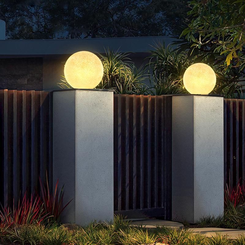 Full Moon Globe Pillar Light, White Resin Post Cap Light 5