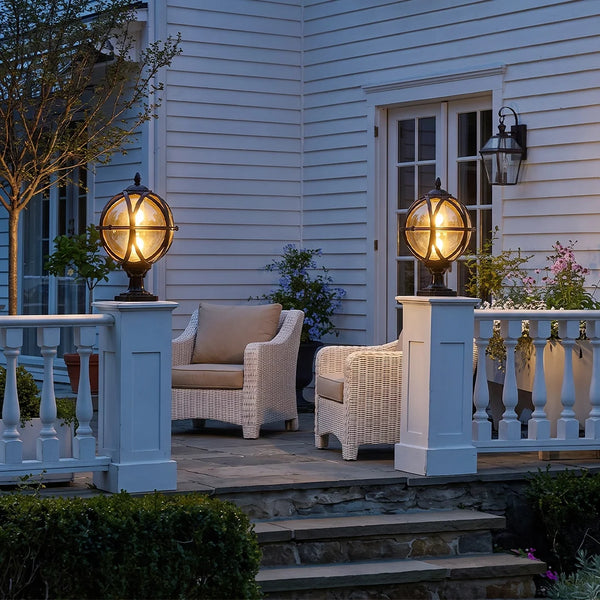 European Globe Pillar Light, Glass Waterproof Post Lamp