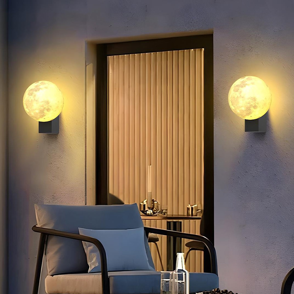 Glowing Moon Globe Wall Light, Black Steel Outdoor Wall Sconce