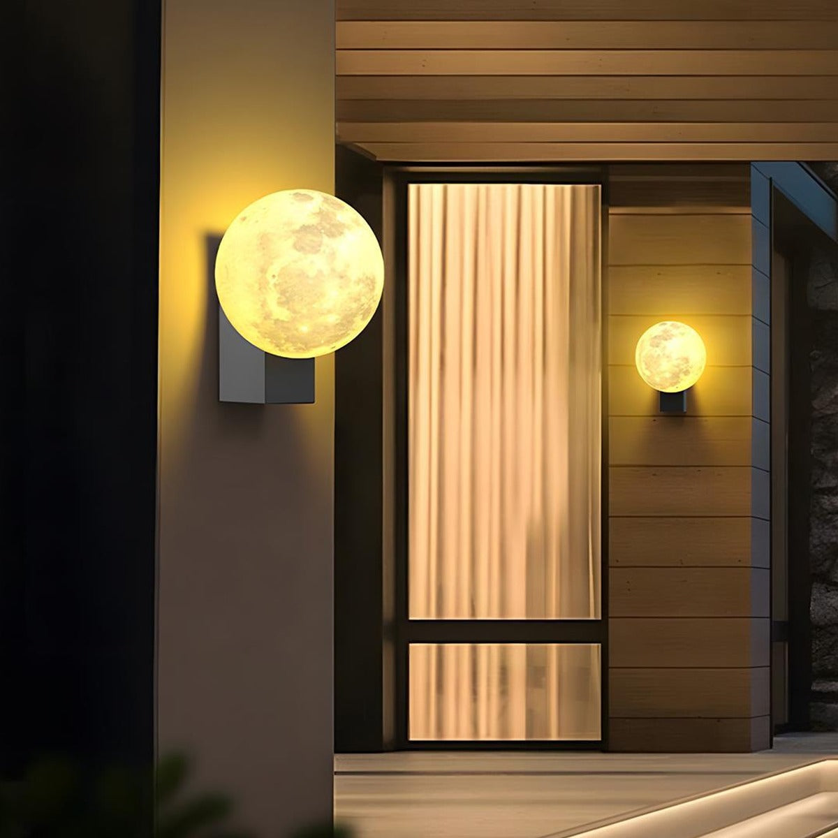 Glowing Moon Globe Wall Light, Black Steel Outdoor Wall Sconce 2