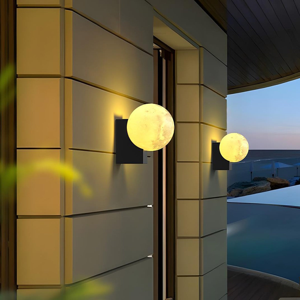 Glowing Moon Globe Wall Light, Black Steel Outdoor Wall Sconce 3