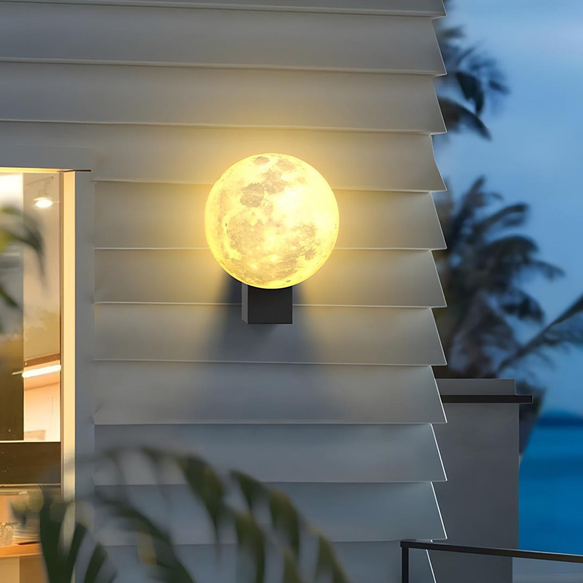 Glowing Moon Globe Wall Light, Black Steel Outdoor Wall Sconce 4